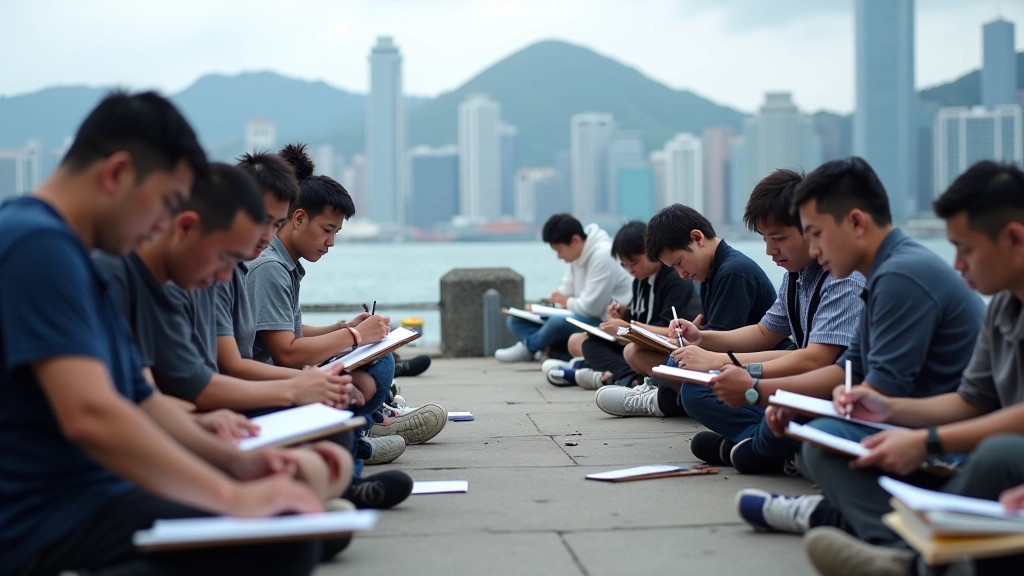 Urban sketching group in Hong Kong harbour